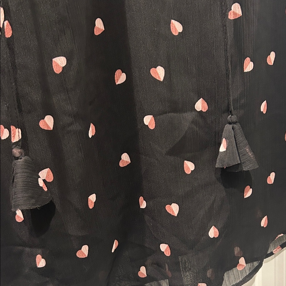 Haver V Neck Sheer Black Blouse with Pink Heart Accents Women’s Size Medium - Picture 3 of 7